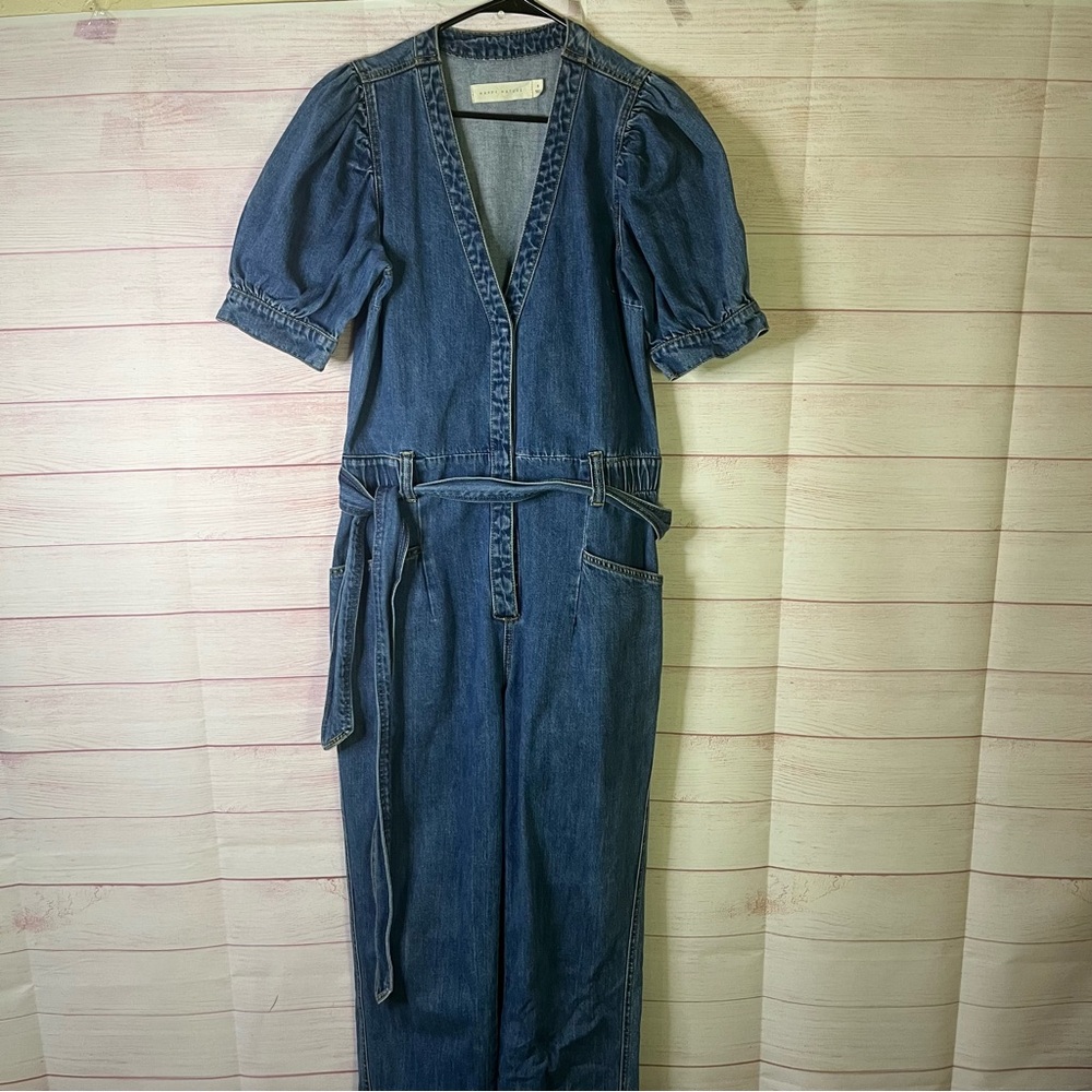 Happy X Nature by Kate Hudson Blue‎ Denim Belted Jumpsuit Size 8